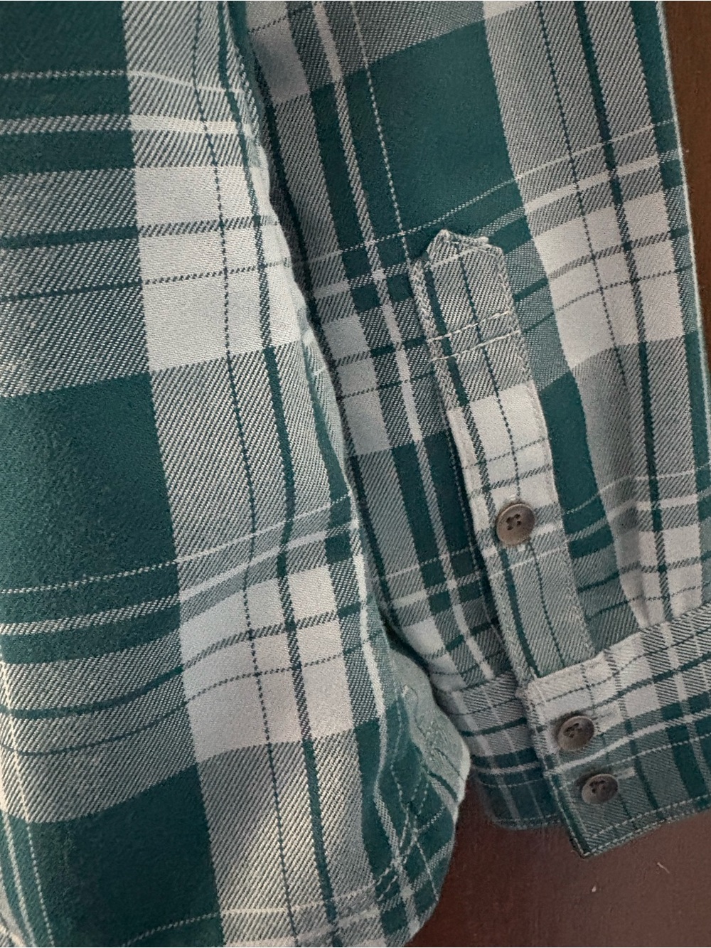 Eddie Bauer Teal and White Plaid Button-Down Shirt - Picture 7 of 7